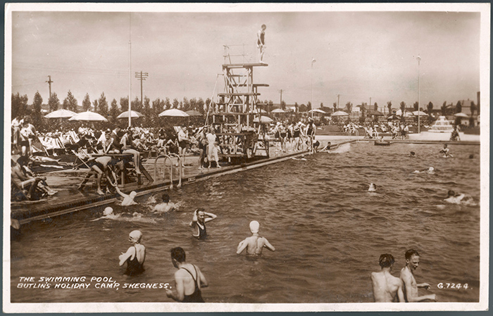 Black and white photo postcard of Butlins Skegness in 1946