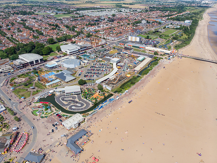 Photo of Skegness taken from the air showing town and beach